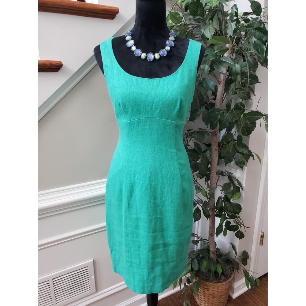 L.K Bennett Soft Jade Solid Linen Round Neck Sleeveless Knee Length Dress Size 6
